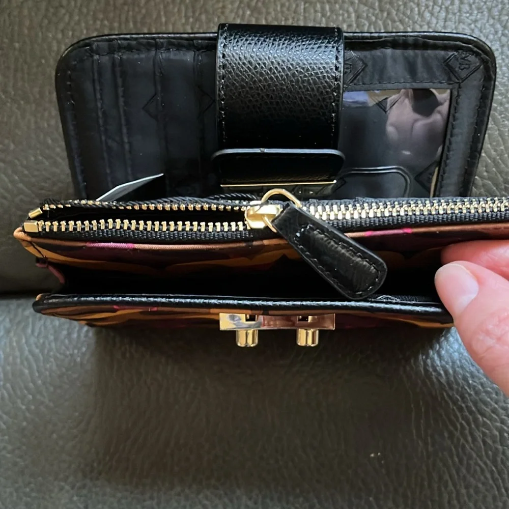 Vera Bradley Pushlock wallet in modern lights with black leather trim